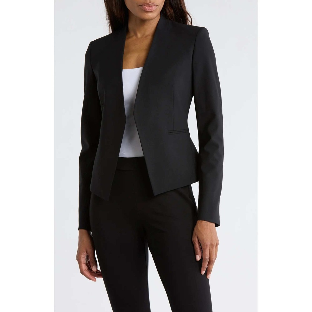 Theory Lanai Blazer Black Wool Blend Open Front Jacket Size 00 NWT